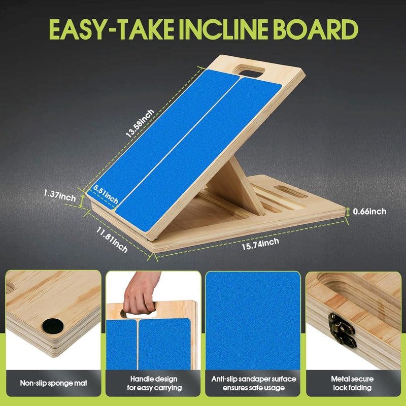 SROK Portable Slant Board for Calf Stretching, 350 Lbs Weight Capacity, Adjustable Wooden Incline Board for Calf Stretcher, Physical Therapy Equipment for Leg, Knees, Heel, Ankle (Blue) - Image 3